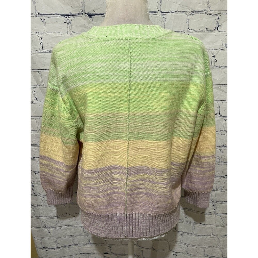Ann Taylor LOFT Striped Ombre Knit Crewneck Pullover Sweater Green X-Large, XL - Picture 4 of 6